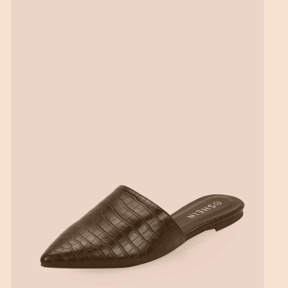 Crocodile Embossed Pointed Toe Flats - Picture 2 of 3